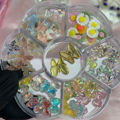 60 pcs Resin Butterfly & Teddy Bear & Bow & Flower Charms with Rhinestones for Nails Art Designer