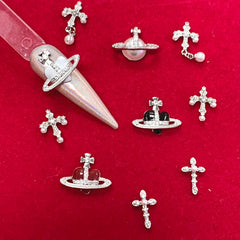 10 pcs Silver Cross Crucifix Space Planet Charms for Nails art designer
