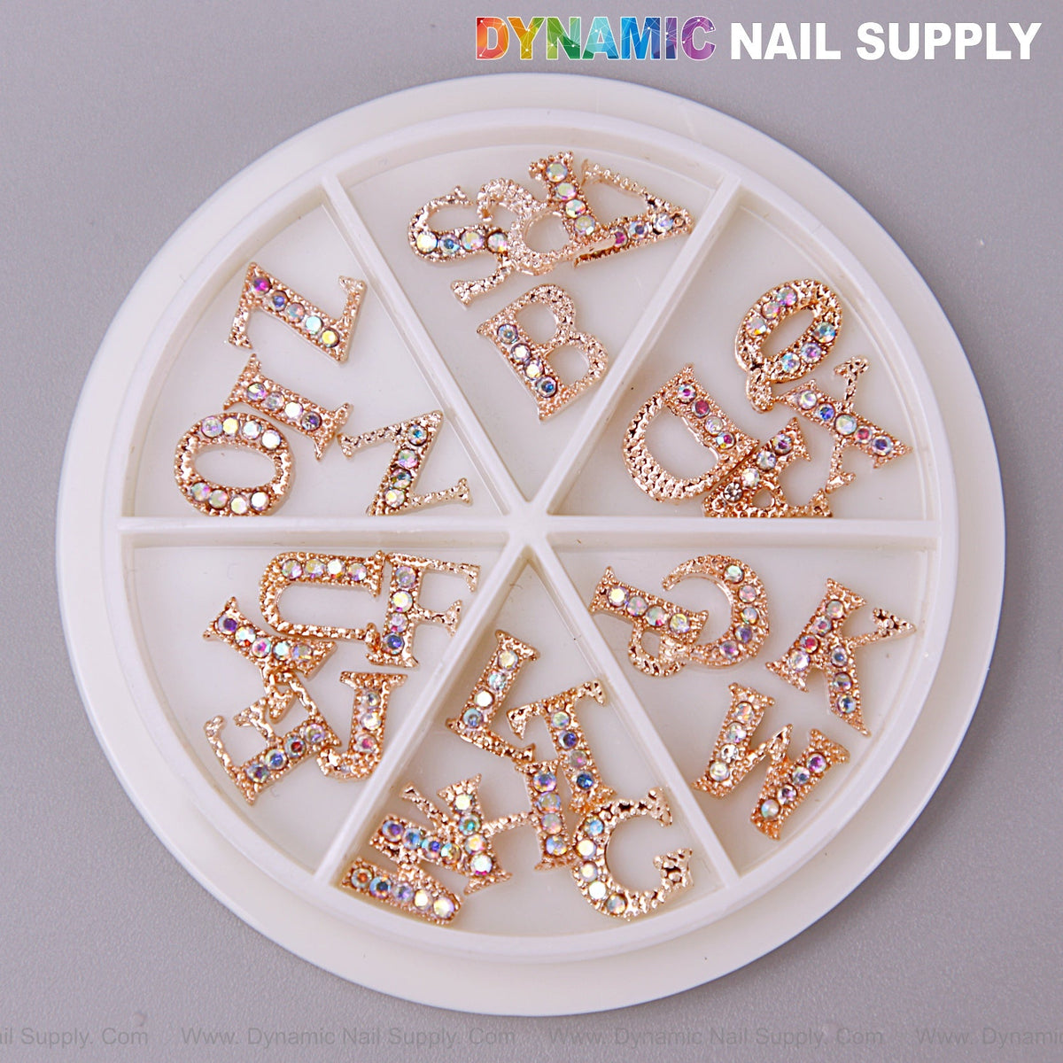 26pcs Rose Gold with AB Rhinestone Letter Initial Nail Charms Alphabet A to Z Letters