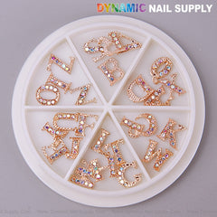 26pcs Rose Gold with AB Rhinestone Letter Initial Nail Charms Alphabet A to Z Letters