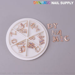 26pcs Rose Gold with AB Rhinestone Letter Initial Nail Charms Alphabet A to Z Letters