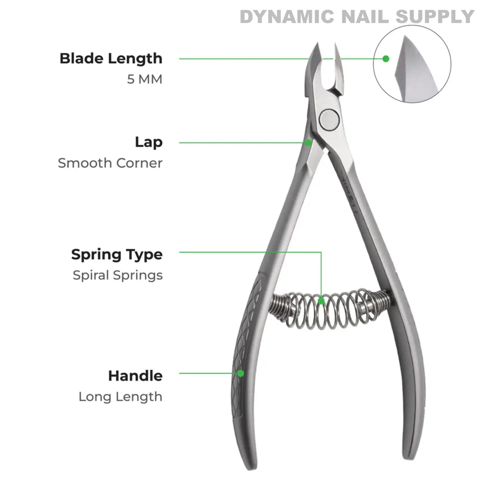 CL.S02 5MM - Professional Cuticle Nippers Spiral Springs Stainless Steel