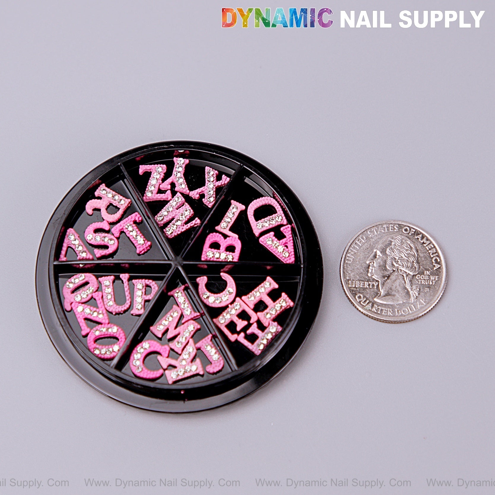 26pcs Pink with Silver Rhinestone Letter Initial Nail Charms Alphabet A to Z Letters