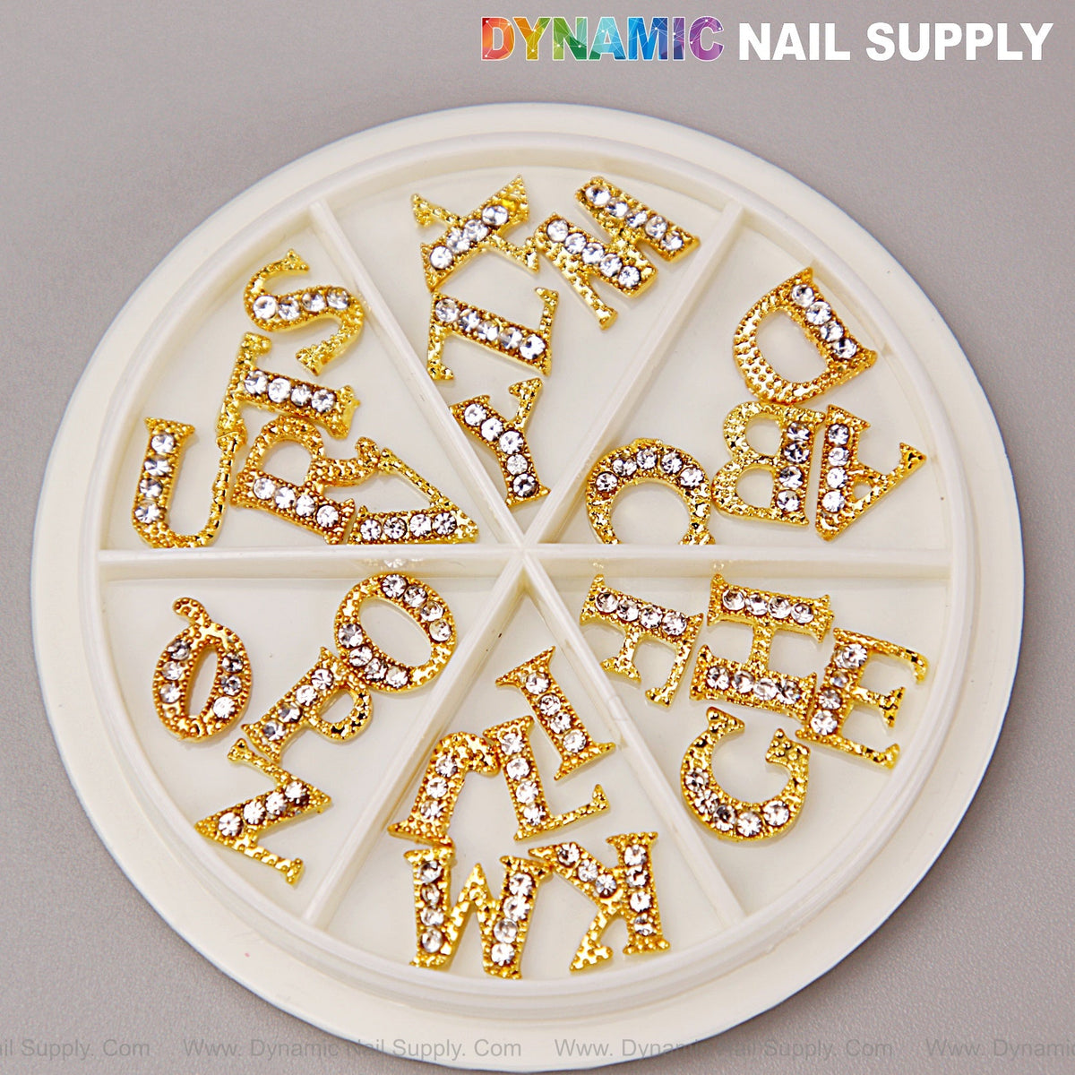 26pcs Gold with Silver Rhinestone Letter Initial Nail Charms Alphabet A to Z Letters