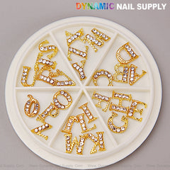 26pcs Gold with Silver Rhinestone Letter Initial Nail Charms Alphabet A to Z Letters