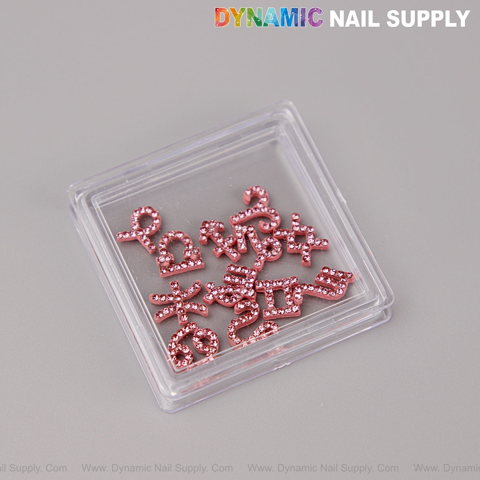 12 pcs Pink with Pink Rhinestone Zodiac Sign Charms Twelve Constellation Gems - Nail Art DIY Design Accessories