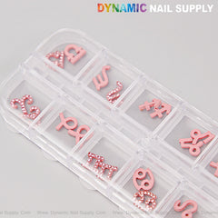 24 pcs Pink with Pink Rhinestone Zodiac Sign Charms Twelve Constellation Gems - Nail Art DIY Design Accessories