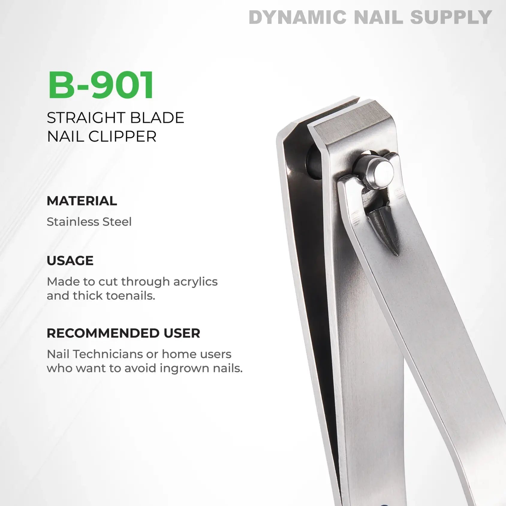 B901 - Professional Nail Clippers Straight Blade Large Stainless Steel - Remove Thick Acrylic Nails, Trimming and Creating Straight Nails