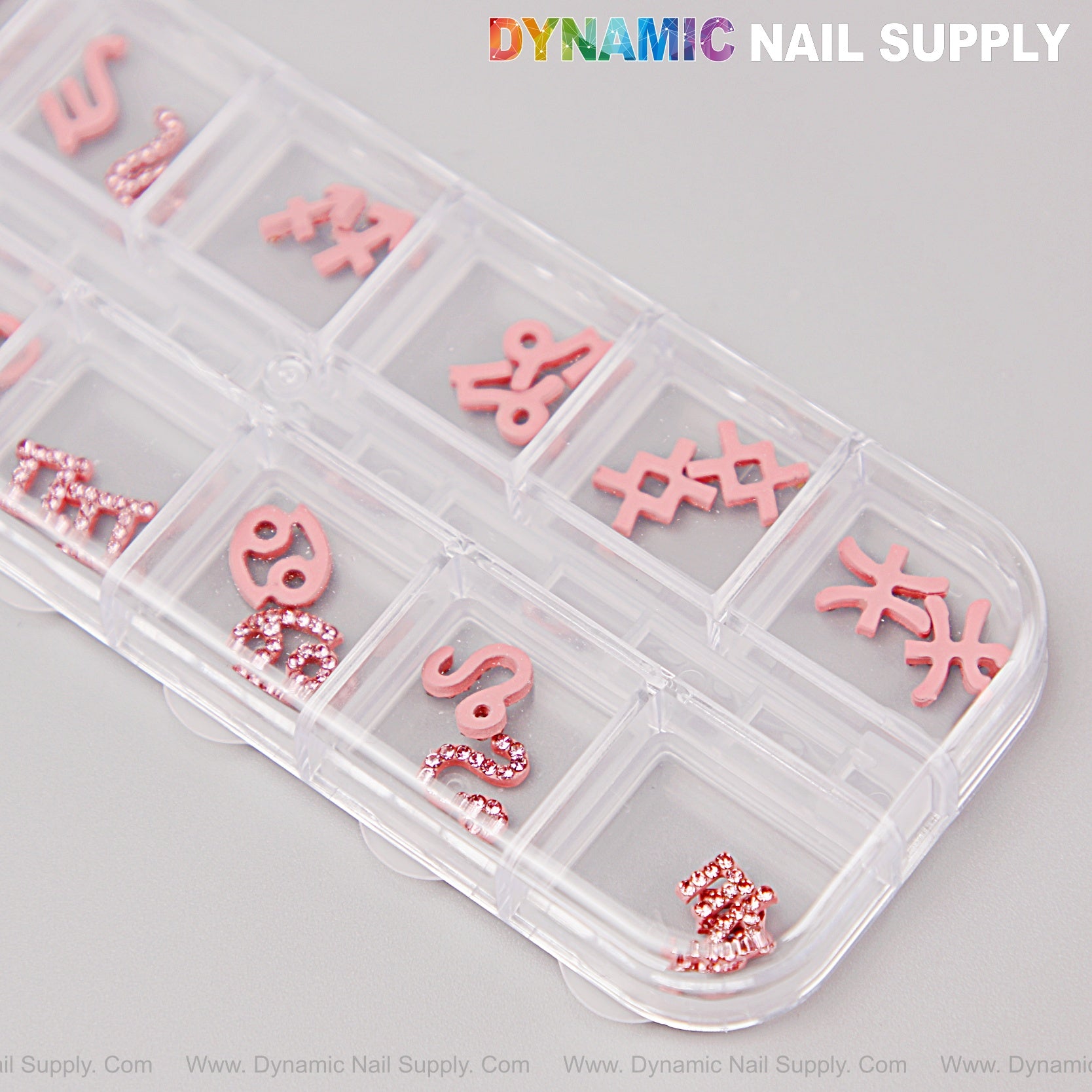 24 pcs Pink with Pink Rhinestone Zodiac Sign Charms Twelve Constellation Gems - Nail Art DIY Design Accessories