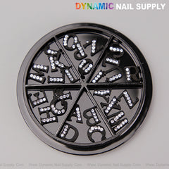 26pcs Black with Silver Rhinestone Letter Initial Nail Charms Alphabet A to Z Letters