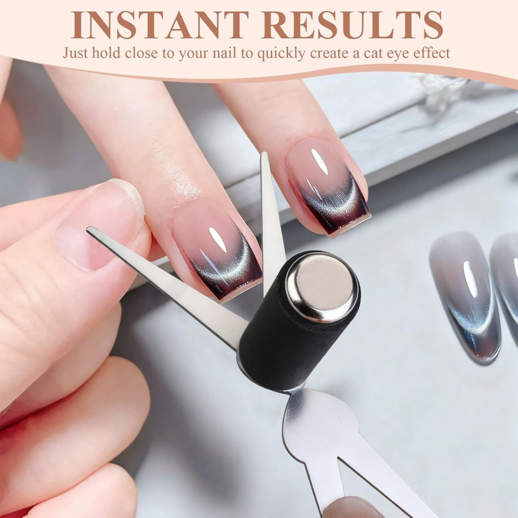 Cat Eye Magnet for Nails, Double Head French Cat-Eye Magnet Tool with Scissor Plate & Matte Cylinder (Magnet Only, No Gel Included)