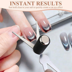 Cat Eye Magnet for Nails, Double Head French Cat-Eye Magnet Tool with Scissor Plate & Matte Cylinder (Magnet Only, No Gel Included)