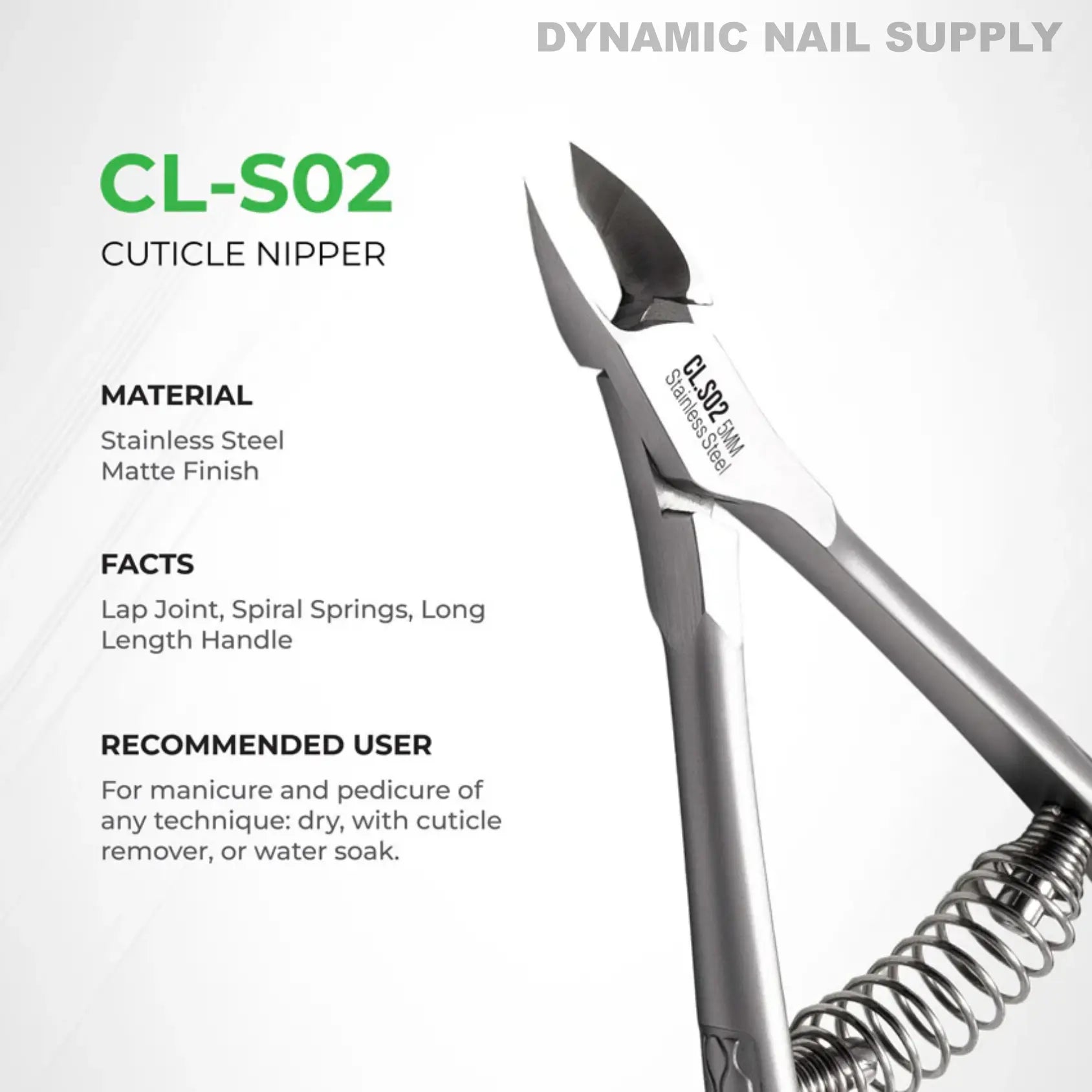 CL.S02 5MM - Professional Cuticle Nippers Spiral Springs Stainless Steel