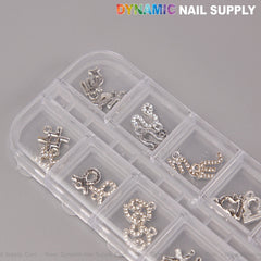 24 pcs Silver with Silver Rhinestone Zodiac Sign Charms Twelve Constellation Gems - Nail Art DIY Design Accessories