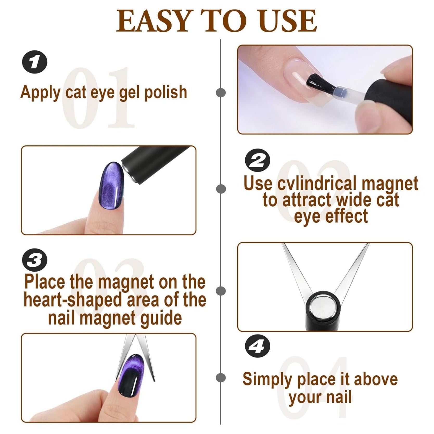 Cat Eye Magnet for Nails, Double Head French Cat-Eye Magnet Tool with Scissor Plate & Matte Cylinder (Magnet Only, No Gel Included)