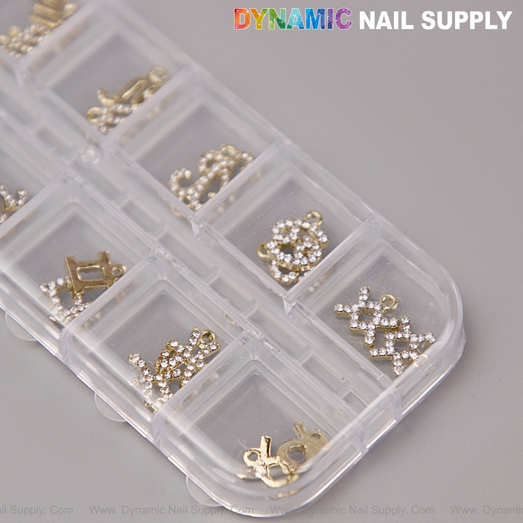 24 pcs Gold with Silver Rhinestone Zodiac Sign Charms Twelve Constellation Gems - Nail Art DIY Design Accessories