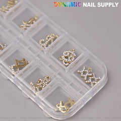 24 pcs Gold with Silver Rhinestone Zodiac Sign Charms Twelve Constellation Gems - Nail Art DIY Design Accessories