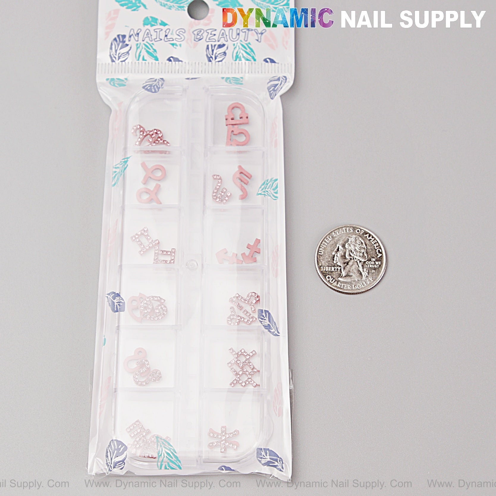 24 pcs Pink with Pink Rhinestone Zodiac Sign Charms Twelve Constellation Gems - Nail Art DIY Design Accessories