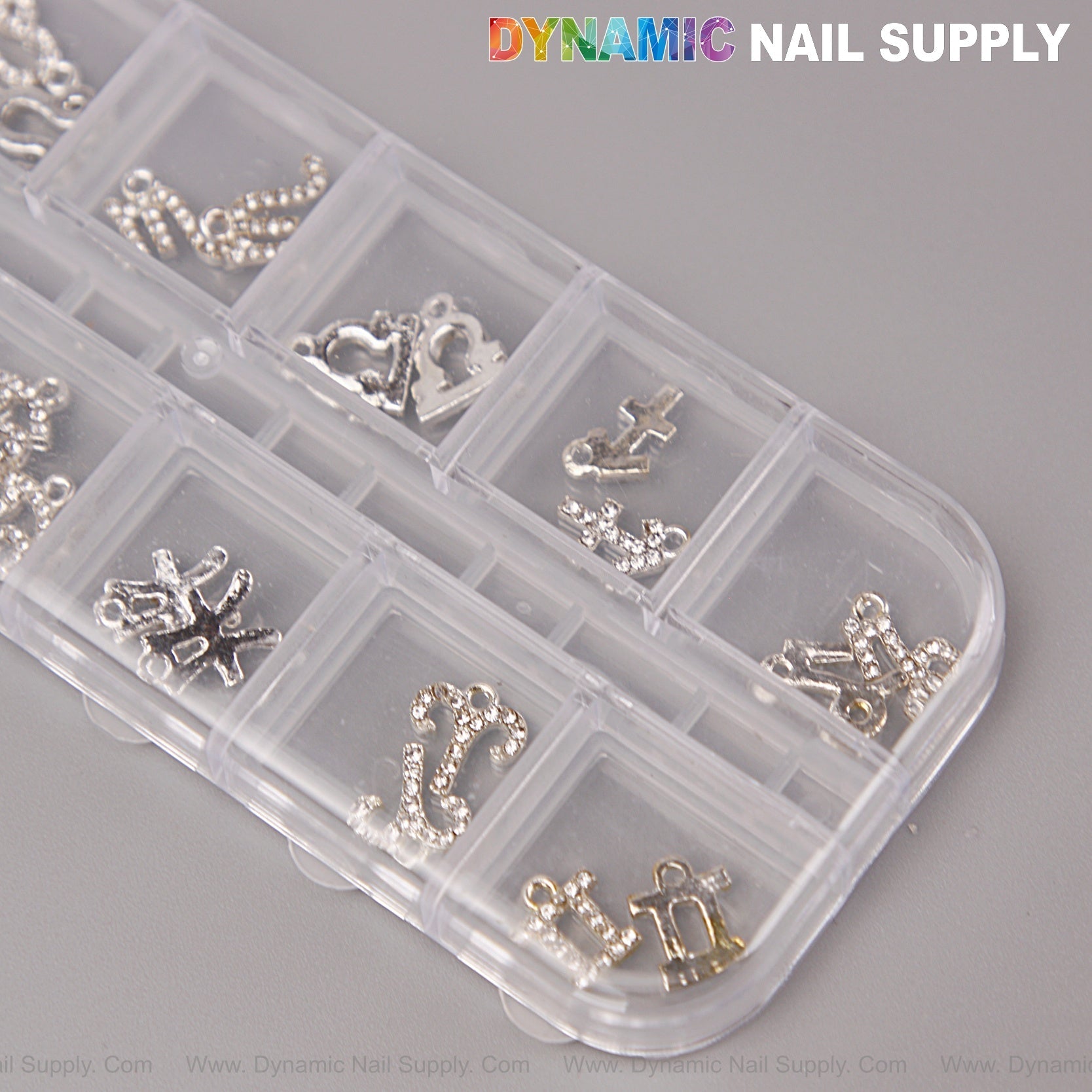 24 pcs Silver with Silver Rhinestone Zodiac Sign Charms Twelve Constellation Gems - Nail Art DIY Design Accessories