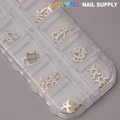 24 pcs Gold with Silver Rhinestone Zodiac Sign Charms Twelve Constellation Gems - Nail Art DIY Design Accessories