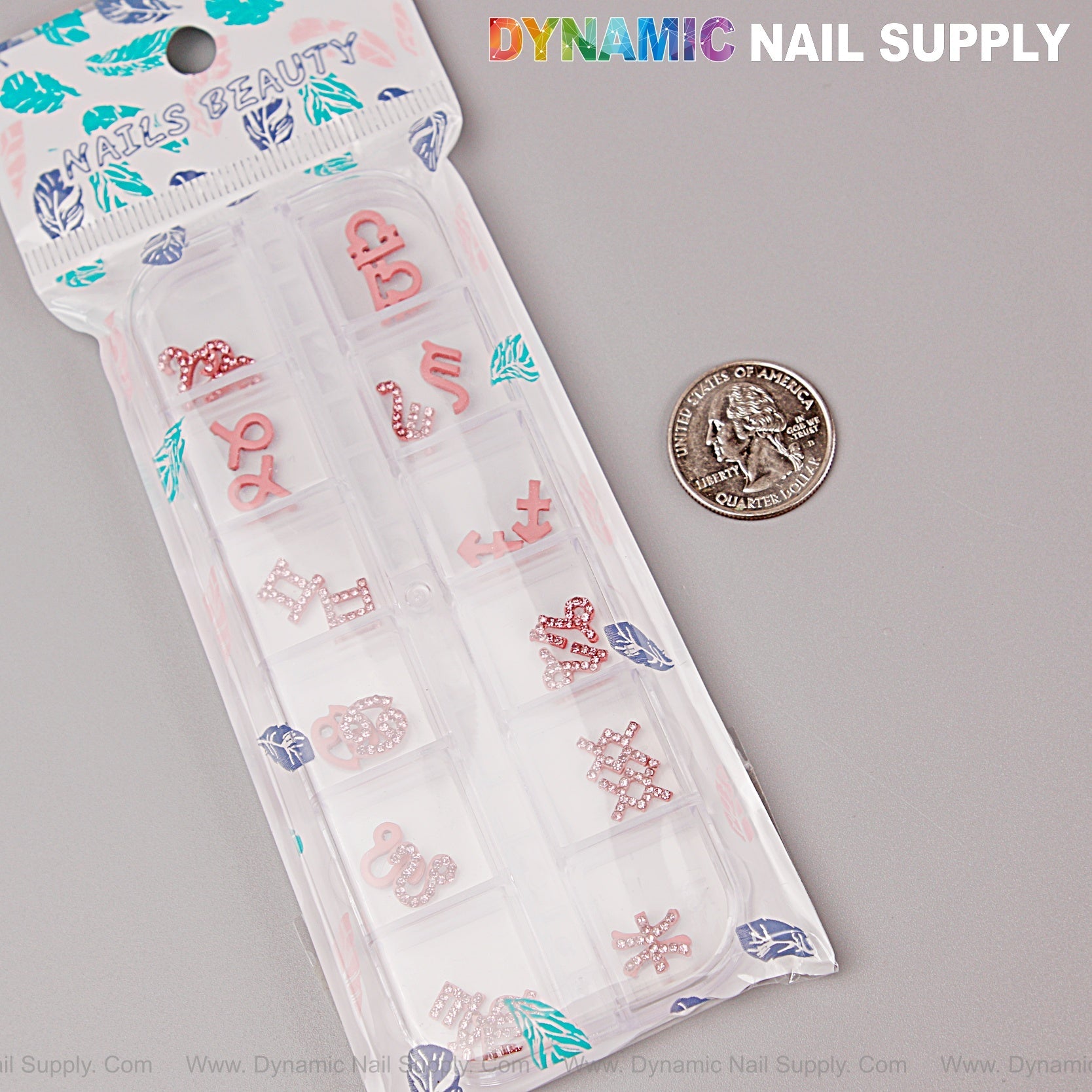24 pcs Pink with Pink Rhinestone Zodiac Sign Charms Twelve Constellation Gems - Nail Art DIY Design Accessories