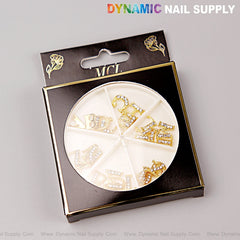 26pcs Gold with Silver Rhinestone Letter Initial Nail Charms Alphabet A to Z Letters