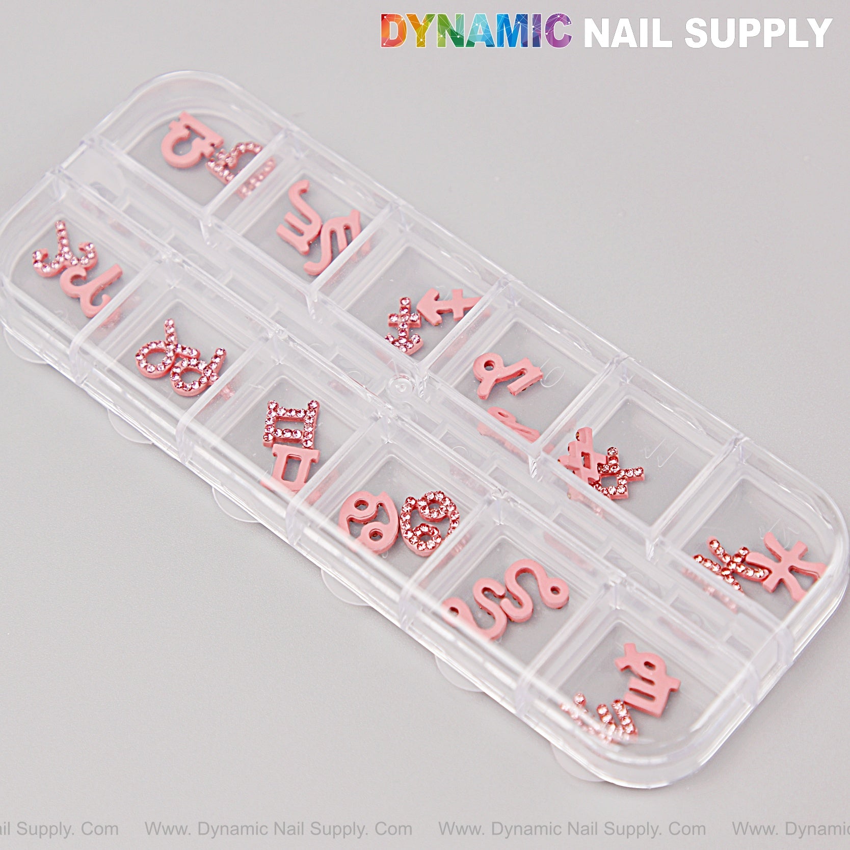 24 pcs Pink with Pink Rhinestone Zodiac Sign Charms Twelve Constellation Gems - Nail Art DIY Design Accessories