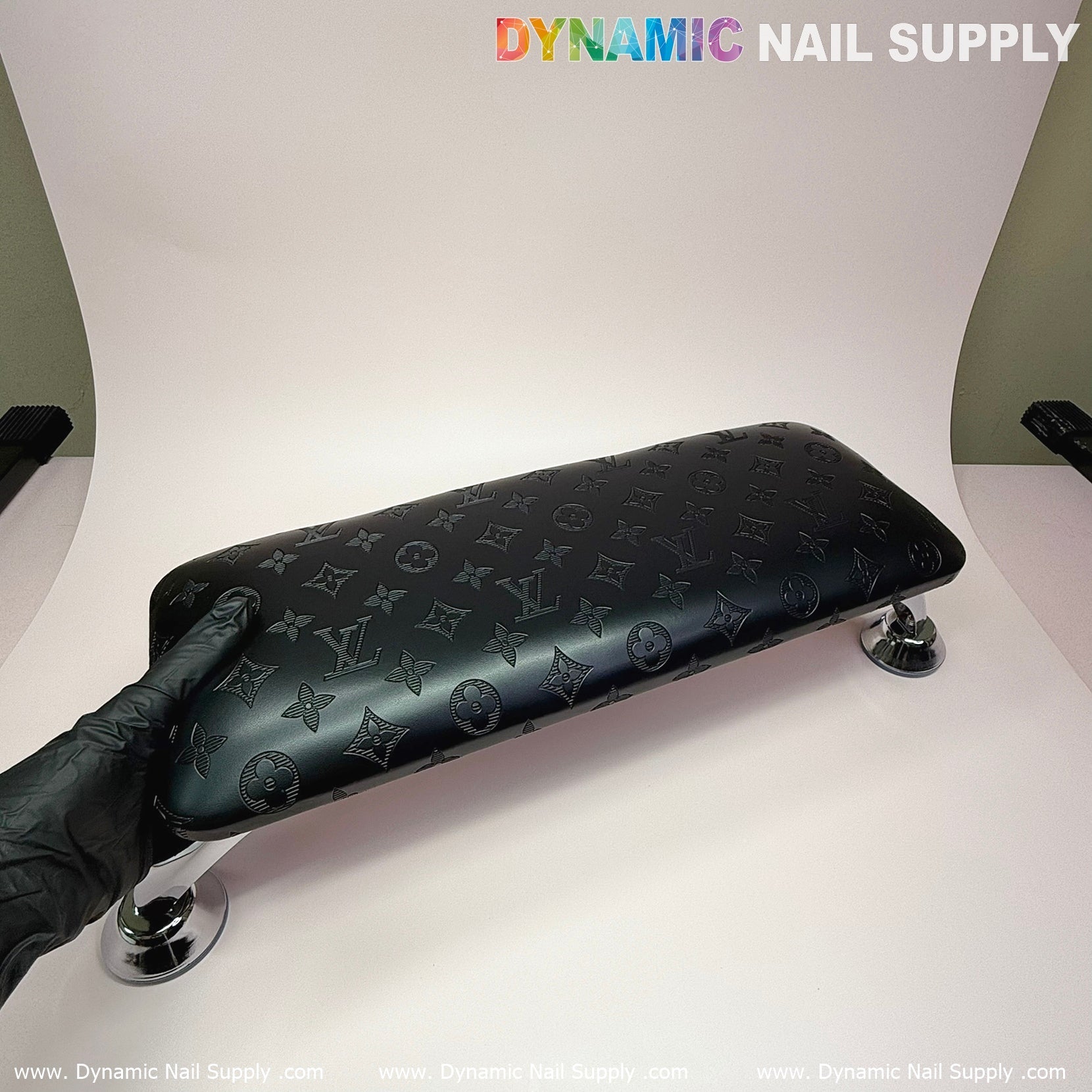 (Black LV Pattern) Big Arm Rest with Leather Pillow Cushion for Manicure Nails Service (Reposabrazos Para Manicura)