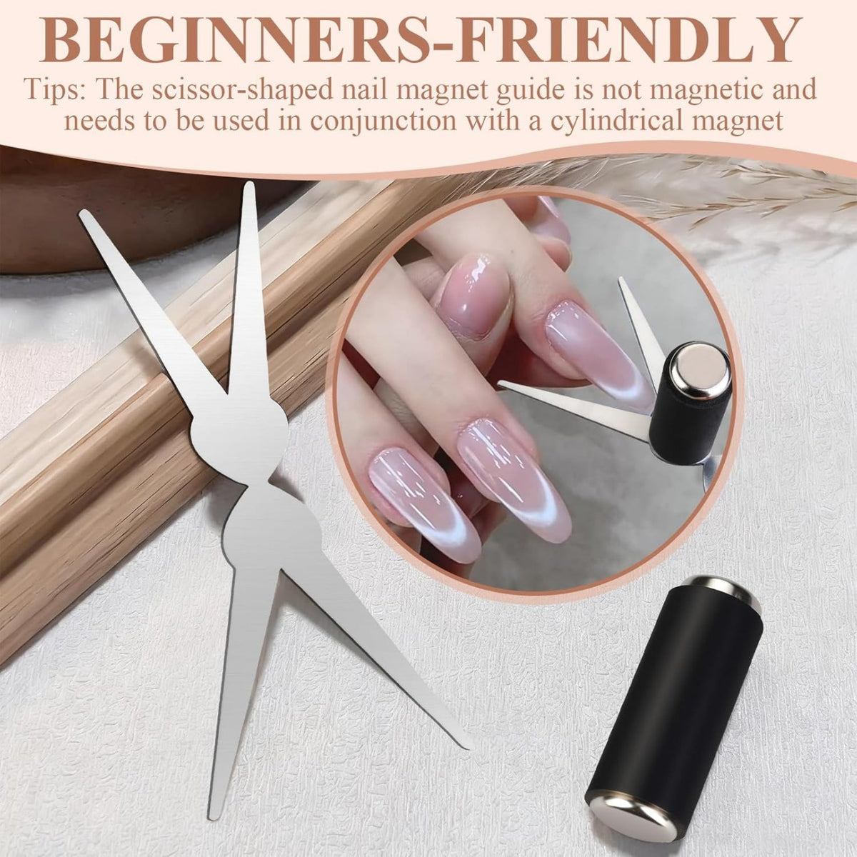 Cat Eye Magnet for Nails, Double Head French Cat-Eye Magnet Tool with Scissor Plate & Matte Cylinder (Magnet Only, No Gel Included)