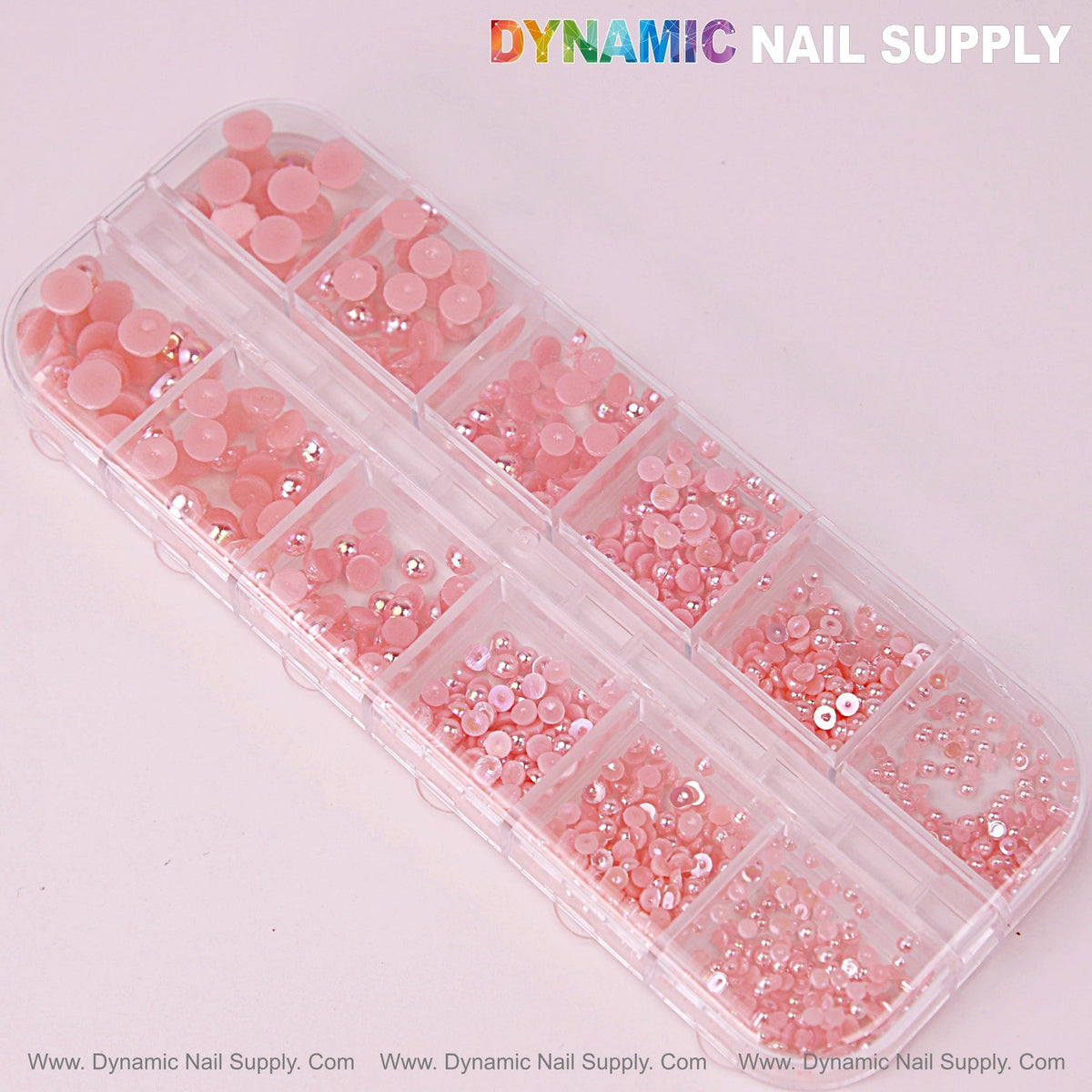12 grid Pink Pearl Beads Nail Charms Mixed Sizes Round Flatback Stones DIY Designs