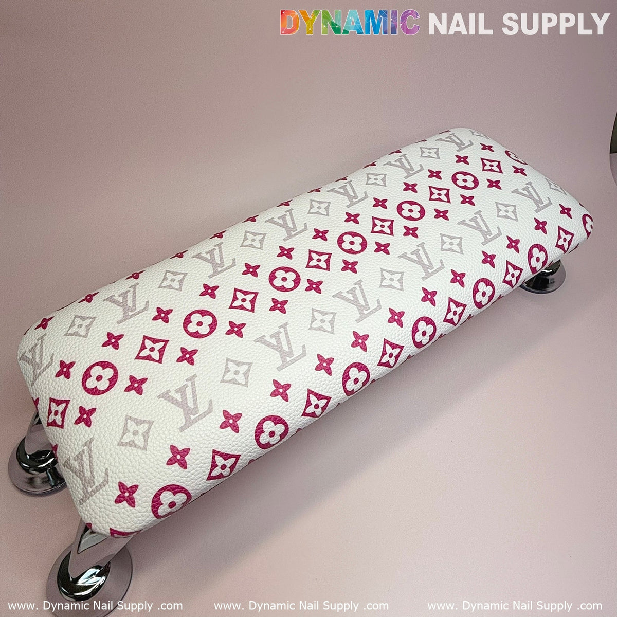 (White Pink LV Pattern) ArmRest with Leather Pillow Cushion for Manicure Nails Service (Reposabrazos Para Manicura)