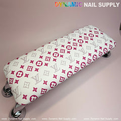 (White Pink LV Pattern) ArmRest with Leather Pillow Cushion for Manicure Nails Service (Reposabrazos Para Manicura)