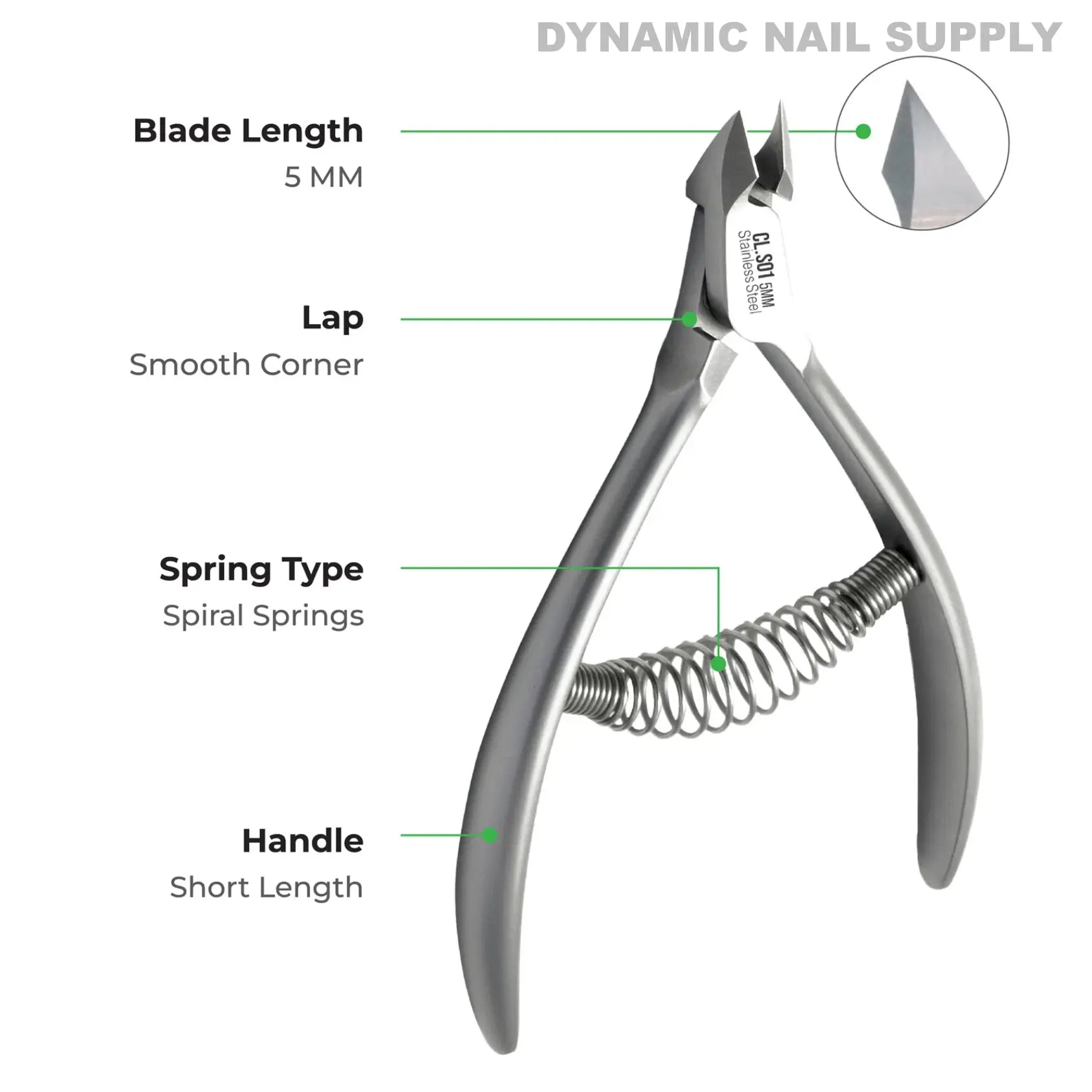 CL.S01 5MM - Professional Cuticle Nippers Spiral Springs Stainless Steel