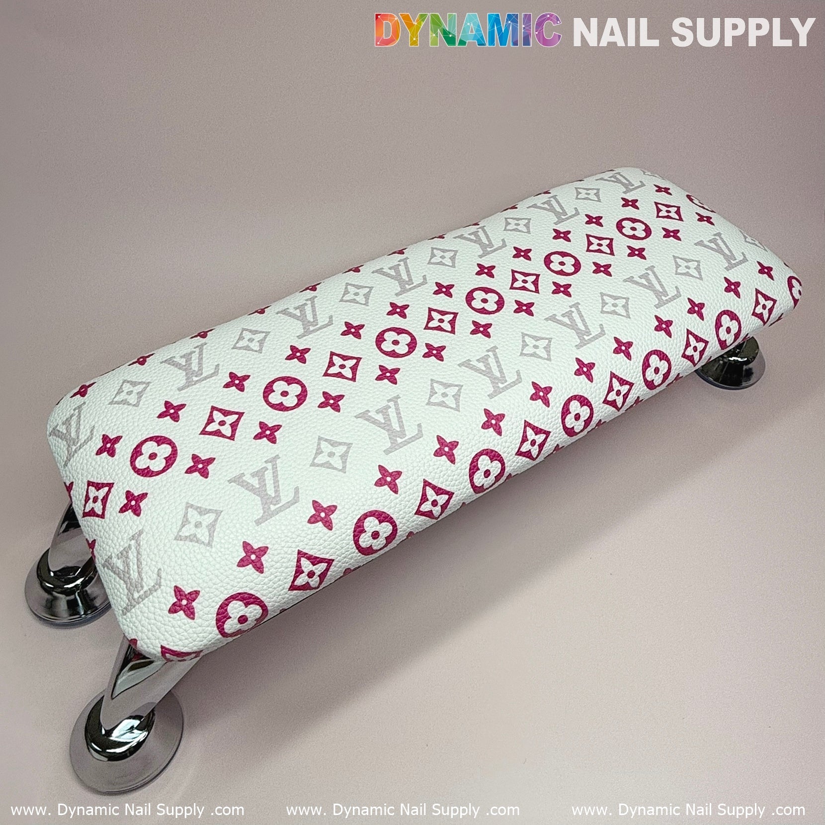 (White Pink LV Pattern) ArmRest with Leather Pillow Cushion for Manicure Nails Service (Reposabrazos Para Manicura)