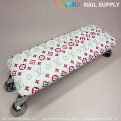 (White Pink LV Pattern) ArmRest with Leather Pillow Cushion for Manicure Nails Service (Reposabrazos Para Manicura)