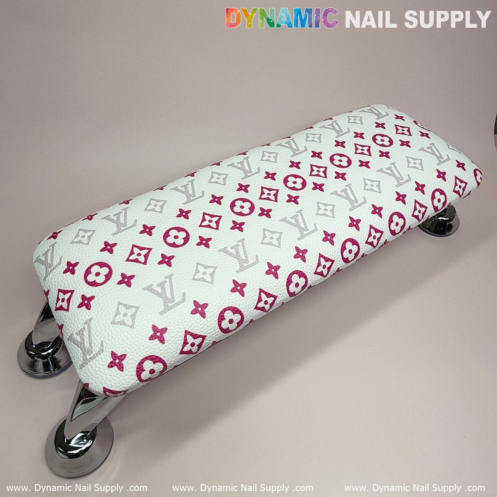 (White Pink LV Pattern) ArmRest with Leather Pillow Cushion for Manicure Nails Service (Reposabrazos Para Manicura)