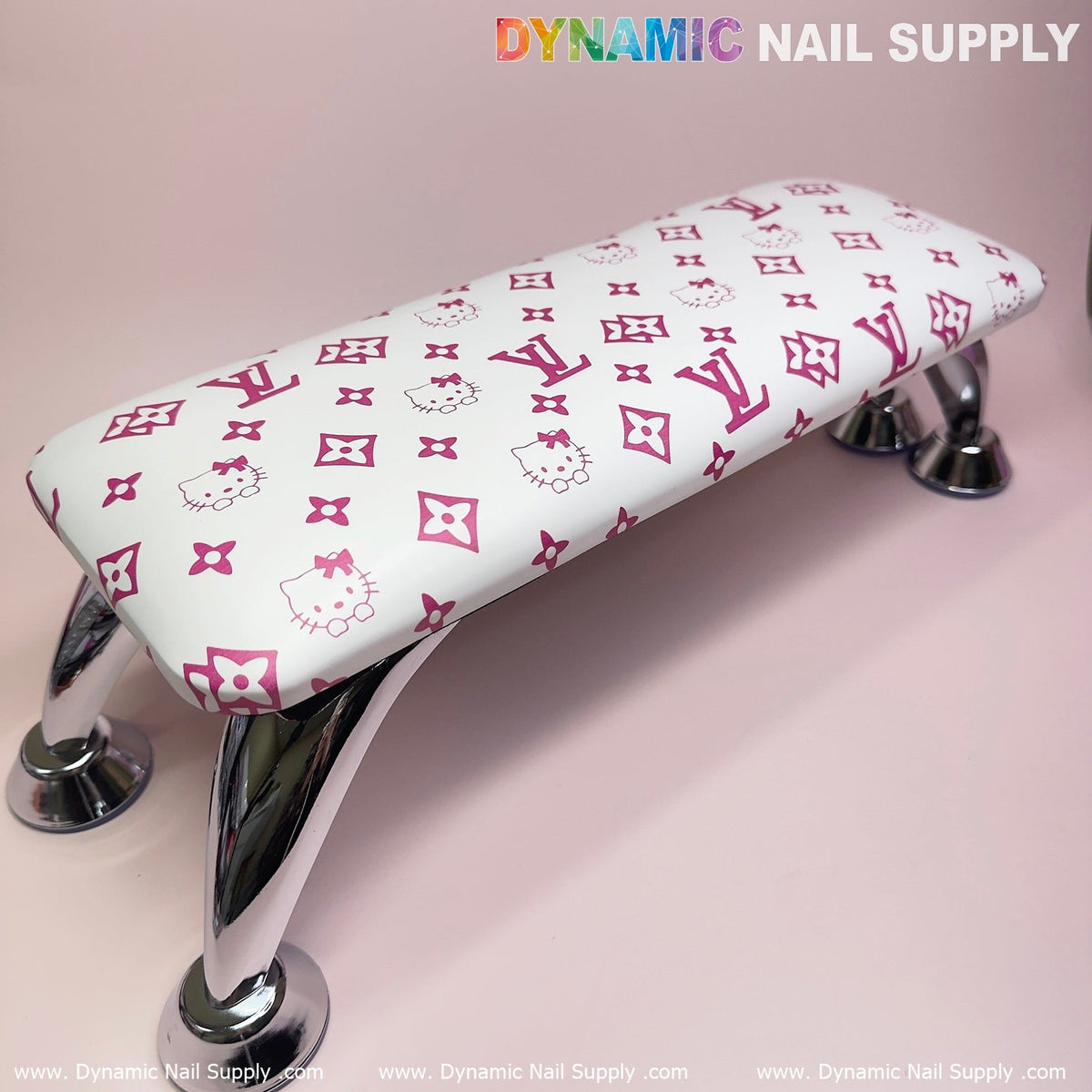 (HLA030-Pink Kitty+LV white-background) Leather Armrest with Cushion Pillow for Pedicure Manicure (Reposabrazos Para Manicura)