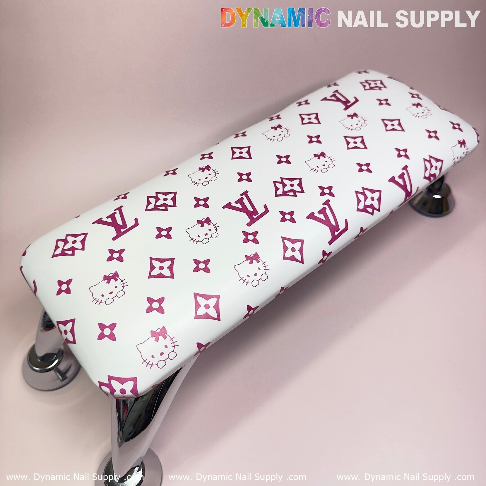 (HLA030-Pink Kitty+LV white-background) Leather Armrest with Cushion Pillow for Pedicure Manicure (Reposabrazos Para Manicura)