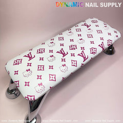 (HLA030-Pink Kitty+LV white-background) Leather Armrest with Cushion Pillow for Pedicure Manicure (Reposabrazos Para Manicura)