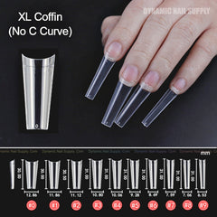 1XL Coffin No C-Curve Tips - XL Long - Box of 500 pcs - Clear