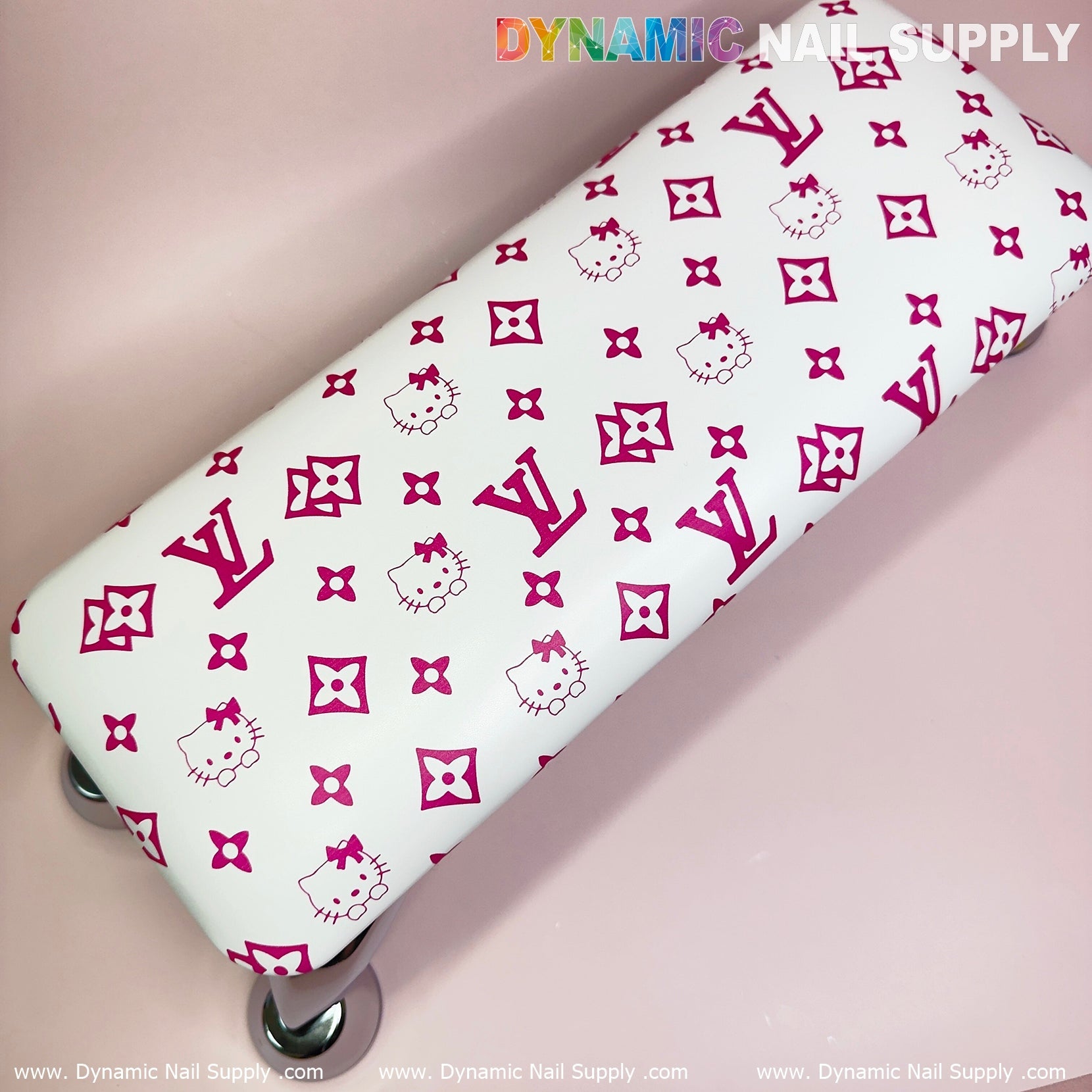 (HLA030-Pink Kitty+LV white-background) Leather Armrest with Cushion Pillow for Pedicure Manicure (Reposabrazos Para Manicura)