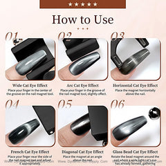 Black Cat Eye Nail Magnet U-Shape 5D Strong Magnetic Nail Art Tool for Cat Eye Gel Polish - Non-Slip Finger Stand for DIY & Salon
