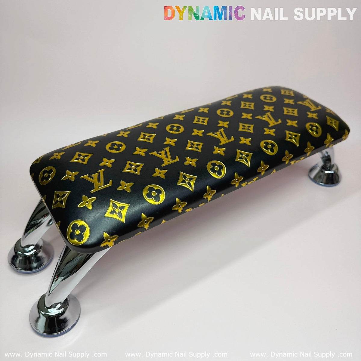 (Black Gold LV Pattern) Leather Cushion  Armrest with Pillow for Manicure Pedicure (Reposabrazos Para Manicura)