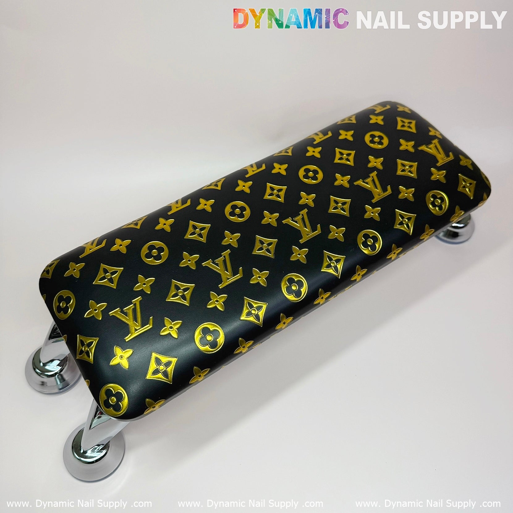(Black Gold LV Pattern) Leather Cushion  Armrest with Pillow for Manicure Pedicure (Reposabrazos Para Manicura)