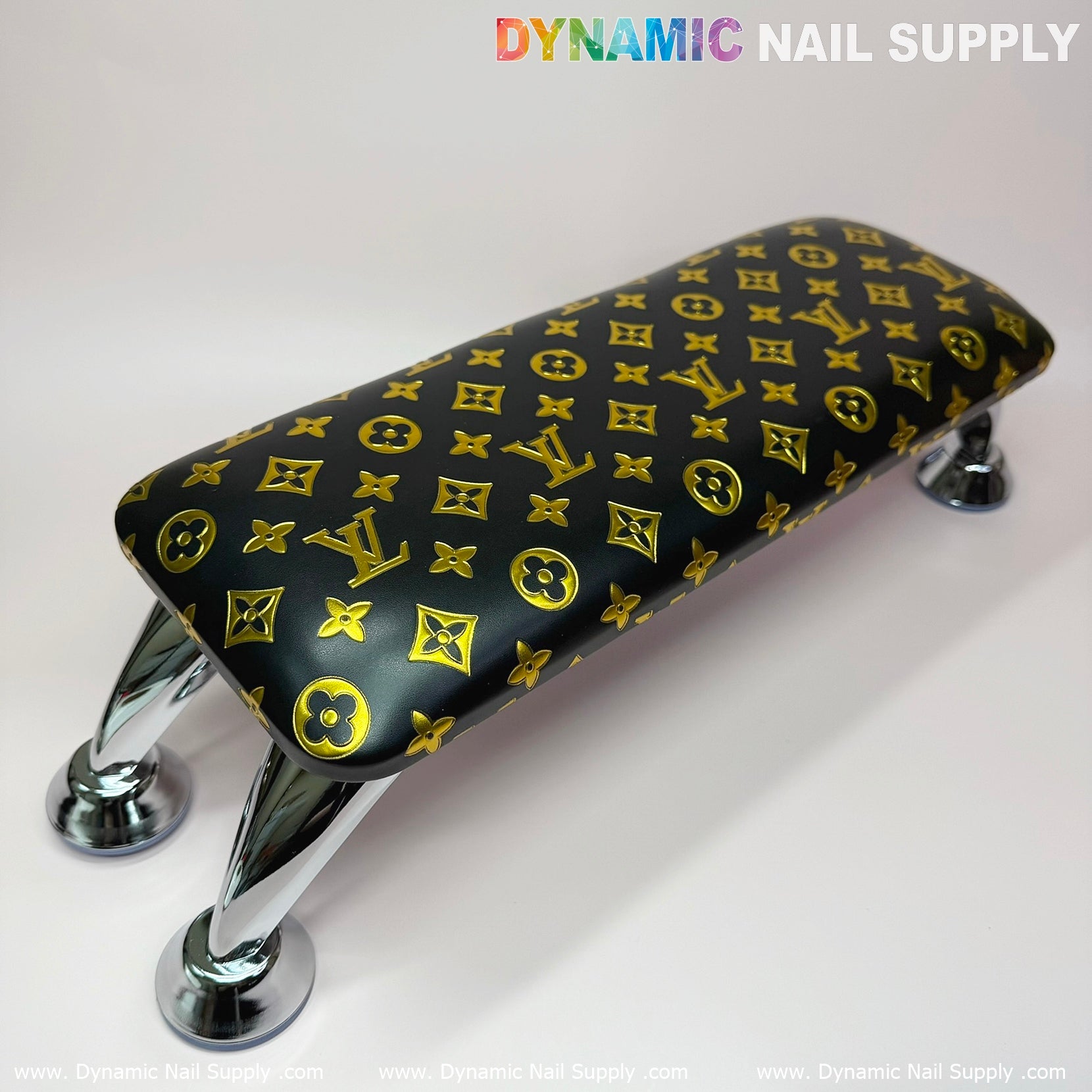 (Black Gold LV Pattern) Leather Cushion  Armrest with Pillow for Manicure Pedicure (Reposabrazos Para Manicura)