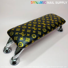 (Black Gold LV Pattern) Leather Cushion  Armrest with Pillow for Manicure Pedicure (Reposabrazos Para Manicura)