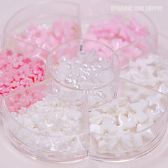 3D Flower White Pink Resin Bow Pearl Gold Bead Nail Charm Set Colorful Gems Decorations