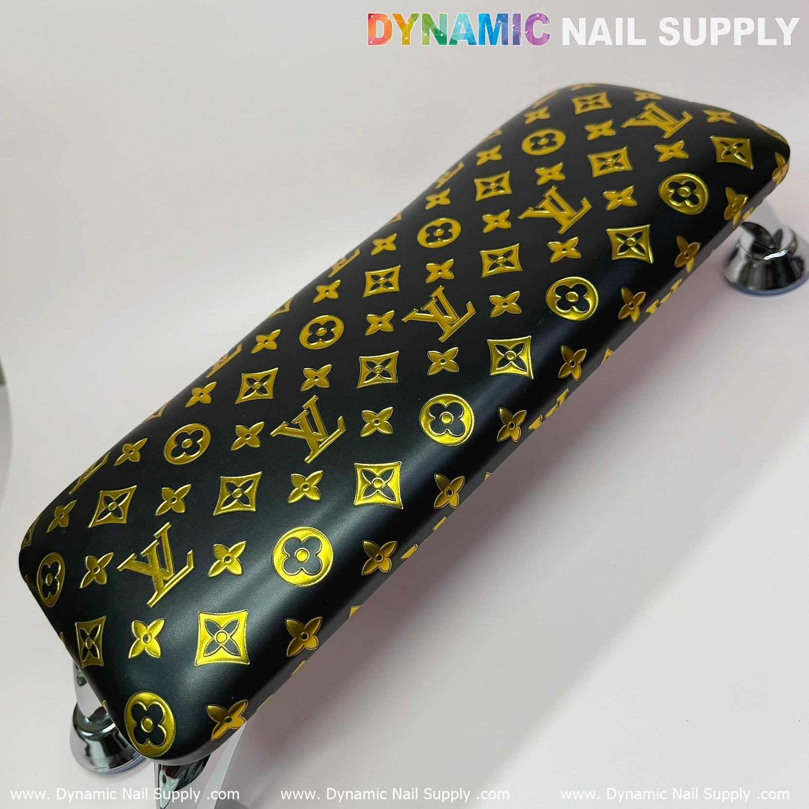 (Black Gold LV Pattern) Leather Cushion  Armrest with Pillow for Manicure Pedicure (Reposabrazos Para Manicura)