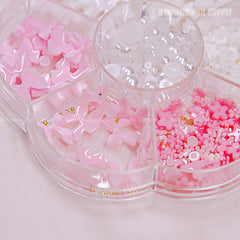 3D Flower White Pink Resin Bow Pearl Gold Bead Nail Charm Set Colorful Gems Decorations