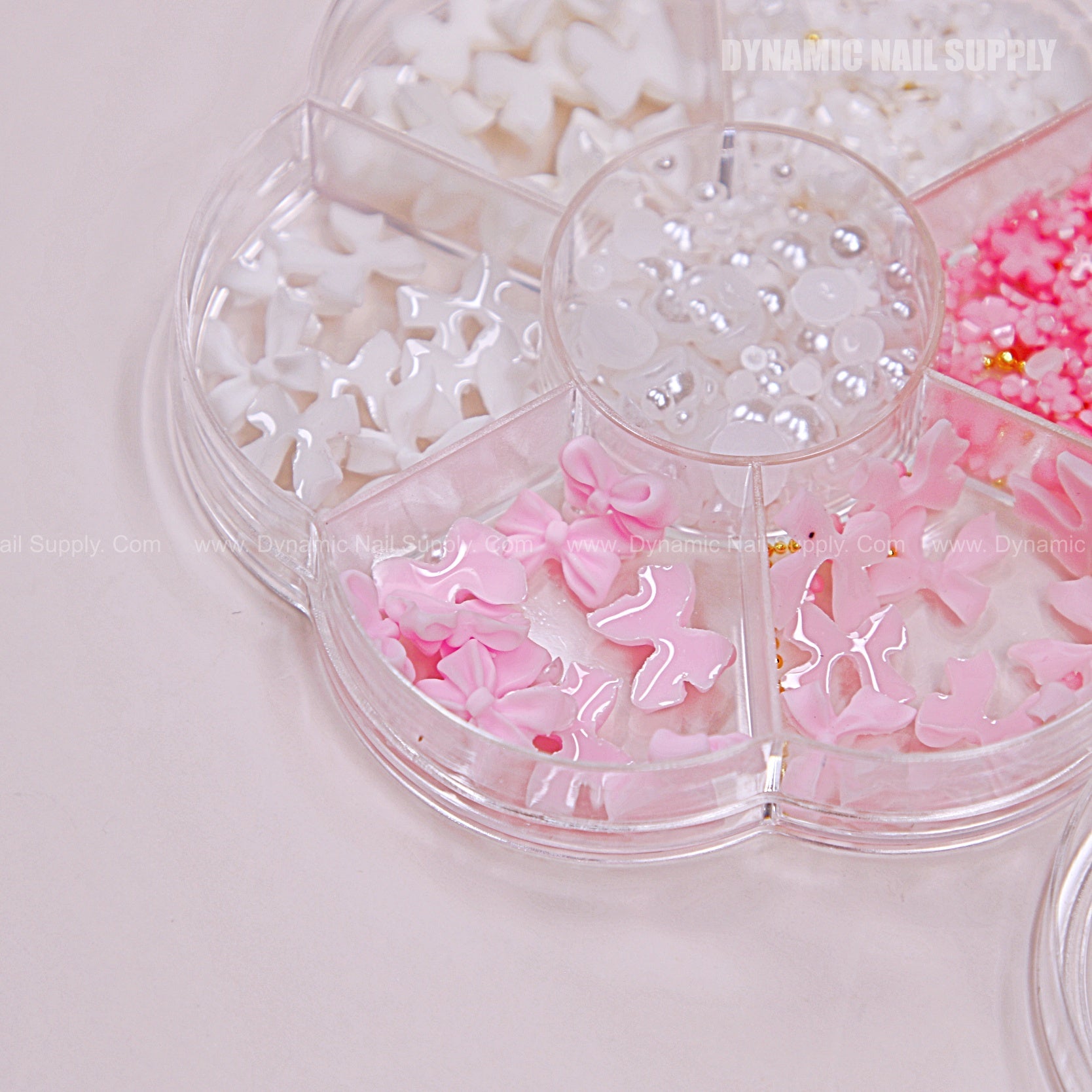 3D Flower White Pink Resin Bow Pearl Gold Bead Nail Charm Set Colorful Gems Decorations
